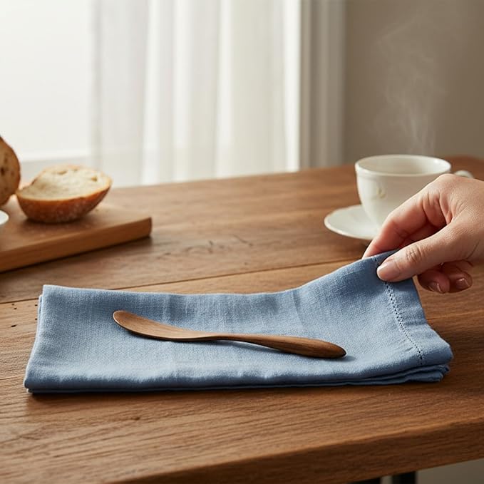 Hemstitched Linen Napkins – 20 Inch x 20 Inch – Stonewashed Pure Linen Cloth Dinner Napkins with Mitered Corners - 100% French Flax – Machine Washable - Set of 4 (Dusty Pastel Blue)