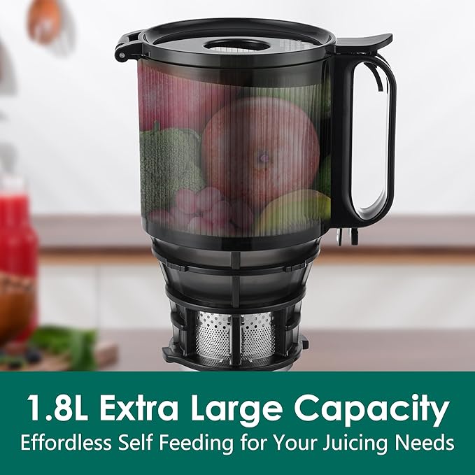 Cold Press Juicer Machines, Slow Masticating Juicer with 5.3" Extra Large Feed Chute Fit Whole Fruits & Vegetables, Self Feeding Effortless for Batch Juicing, BPA Free 250W (Red, 1.8L)