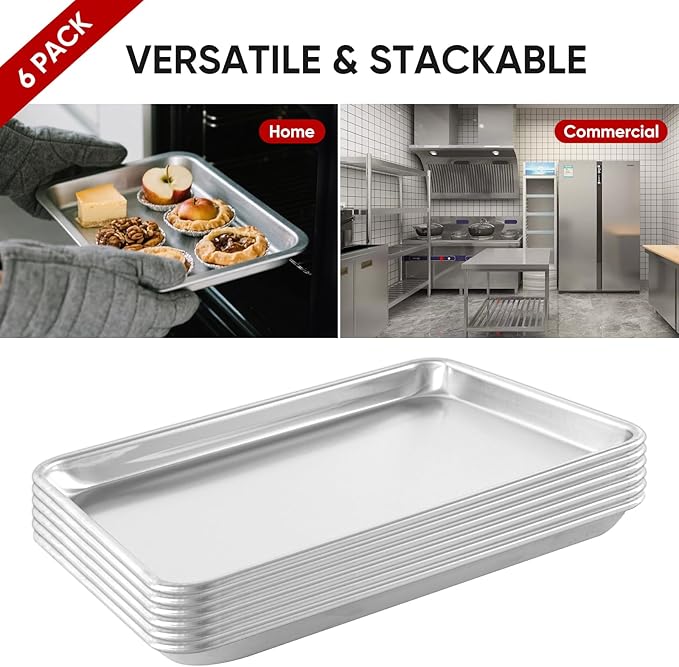 TENUP 6 Pack Aluminum Quarter Sheet Pan, 13" x 9" Heavy Duty Commercial Baking Tray Reinforced Rim, Warp-Resistant Rust-Free