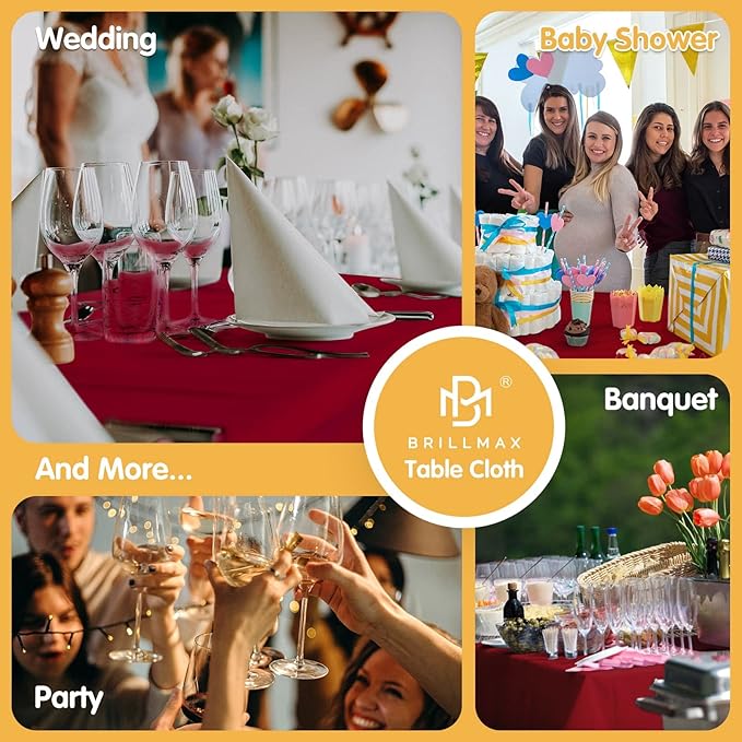BRILLMAX 6 Pack Burgundy Tablecloths for 6 Foot Rectangle Tables 60 x 102 Inch - 6ft Rectangular Bulk Linen Polyester Fabric Washable Cloth Cover for Wedding Reception Banquet Birthday Party