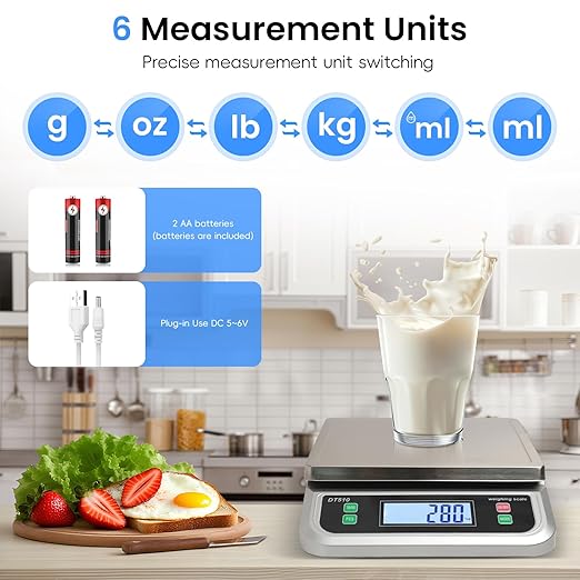 Large Kitchen Scale 40kg Food Scales for Kitchen with Tare and Pcs Funtion 88lbs Stainless Stee Tray Baking Scale for Cooking with Adapter, 6 Units(Silver, 40kg)