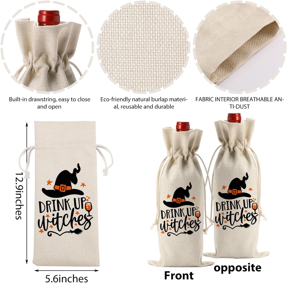 Halloween Wine Bag Drink Up Witch Wine Bag Halloween Birthday Gifts Halloween Birthday Party Decorations for Women Men Her Friends Wine Tasting Party Holiday Gift Bag