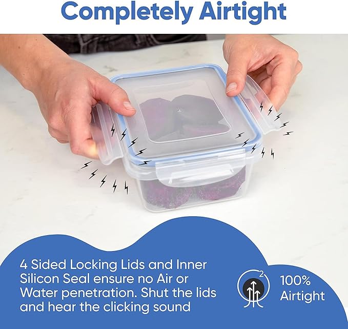 Chef's Path 32 Piece Airtight Food Storage Containers with Royal Blue Easy Snap Lids, 16 Containers and Lids, Stackable Kitchen and Pantry Canisters for Meal Prep and Food Storage -Transparent