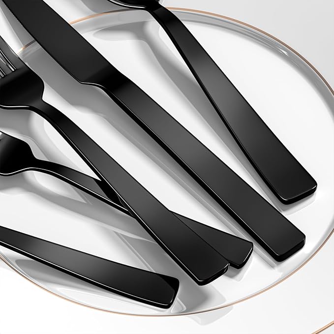 40 Pieces Black Silverware Set,Premium Stainless Steel Flatware Set For 8, Yoehka Mirror Polished Tableware Cutlery Set For Home And Restaurant, Include Knife/Spoon And Fork, Dishwasher Safe