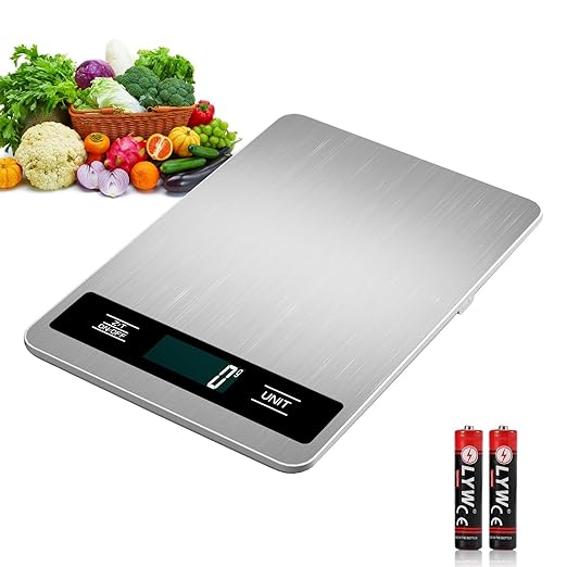Food Scale Grams and Ounces - Digital Kitchen Scale 33lb/15kg, 1g/0.1oz Accuracy, Stainless Steel, Lightweight, with Batteries, for Cooking, Baking, Meal Prep