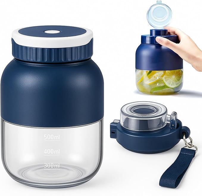 Mini Blender Japan, Portable Personal Blenders for Shakes and Smoothies with 500ml Cup, USB-C Rechargeable, Self-Cleaning for Home, Office or Travel (Blue)