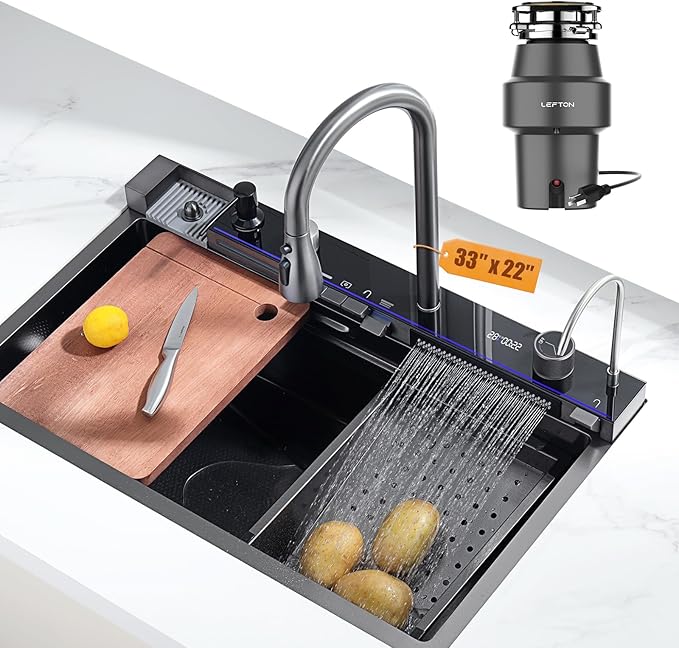 Lefton 33"x22" Single Bowl Stainless Steel Kitchen Sink KS2206L with 1/2 HP Continuous Feed Garbage Disposal LGD-513