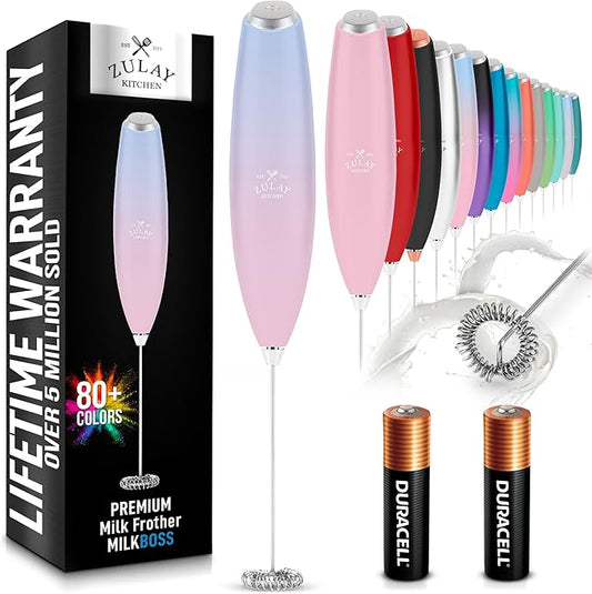 Zulay Kitchen Handheld Milk Frother with Duracell AA Batteries – Ultra Fast Electric Mixer & Foam Maker, Easy-Clean Drink Mixer for Coffee & More - Lavender