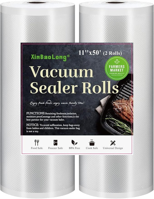 Vacuum Sealer Bags for Food，Food Saver Bags Rolls,11"x50'Rolls 2 Pack,Commercial Grade, Heavy Duty, BPA Free,Great for Vac Storage
