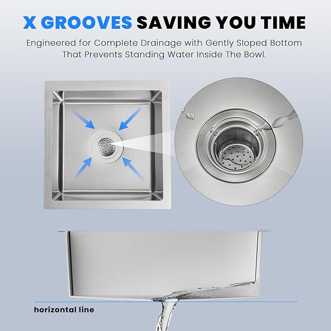 Kitchen Sink, POPFLY 18 Inch Undermount Kitchen Sinks, 304 Stainless Steel Single Bowl 9 Inches Deep Small Bar or Prep Sink, Brushed Nickel Fregadero（18×18×9）