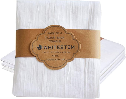 Dish Cloths Cotton| Kitchen Wash Cloth | Shop Towels Absorbent and Lint Free Flour Sack| Dishcloths for Kitchen Washing Dishes| Thick Absorbent Quick Dry Dish Rags | 4 Pack 13"x13" White