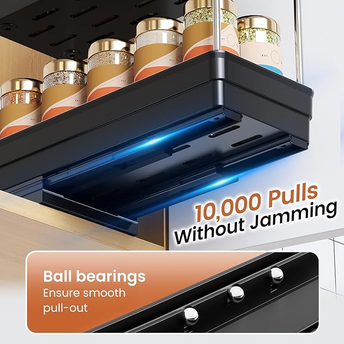 Pull Out Spice Rack Organizer for Cabinet, Slide Out Spice Racks Organizer, Easy to Install Spice Cabinet Organizers, 4.3''Wx10.6''Dx8.7''H, 2 Pack-2 Tier(Black)