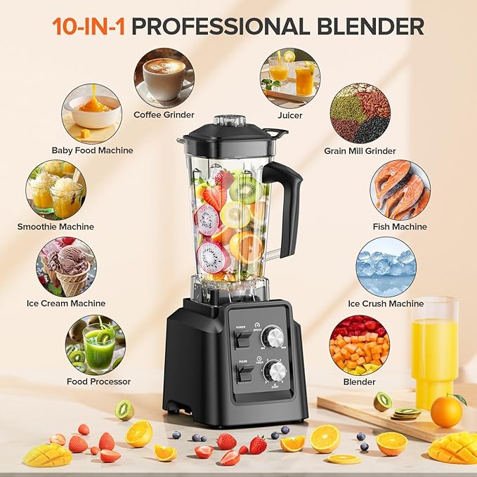 Blender for Smoothies - Countertop Blenders with 68oz Dishwasher-Safe Pitcher, Blenders for Kitchen, Ice Crushing & Frozen Fruit, BPA Free