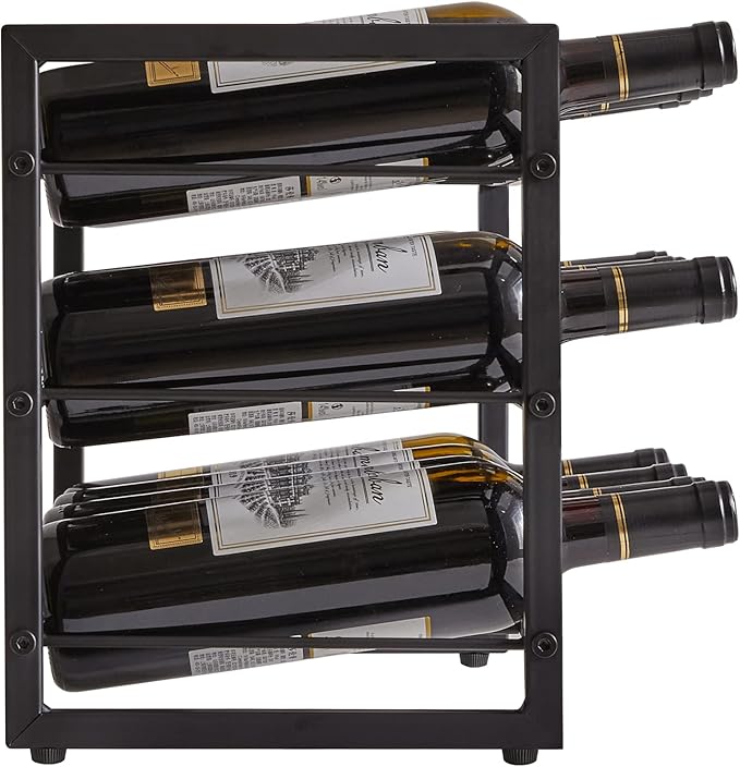 IBUYKE Wine Racks Countertop, 3 Tiers Metal Wine Rack,Wine Rack Freestanding Storage 12 Bottle Capacity, for Home Kitchen, Pantry, Wine Cellar, Bar, Black UTMJ906H