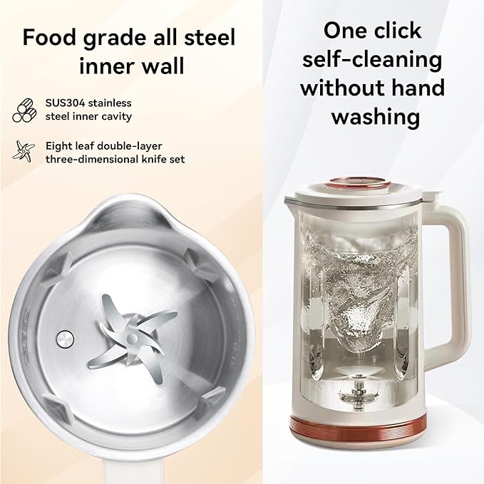 Soy Milk Maker, Nut Milk Blender Suitable For Making Plant-Based Milk, Oat Milk And Soy Milk, Featuring Self-cleaning, Heating, Oven Heating And Delayed Start Functions.