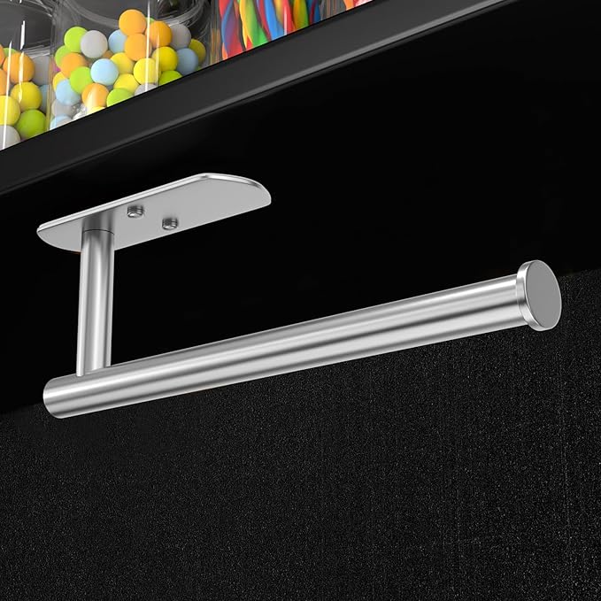 VAEHOLD Adhesive Paper Towel Holder Under Cabinet Mount, Wall Mounted Paper Towel Roll Holder for Kitchen Paper Towel, Stainless Steel（Silvery）