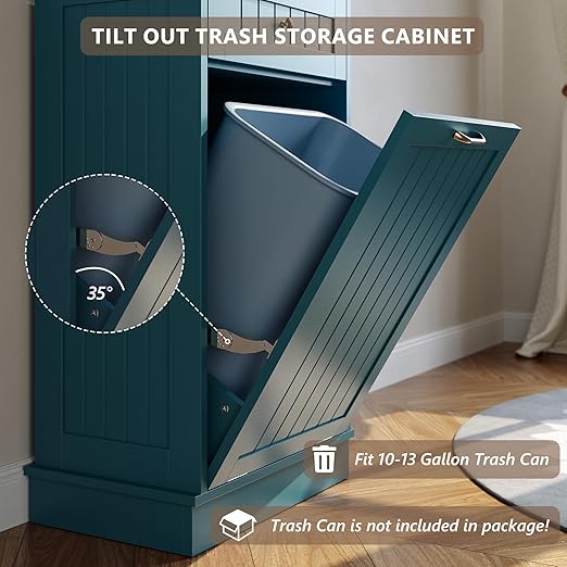 Tilt Out Trash Bin Cabinet Dog Proof Trash Can Holder Kitchen Island Without Garbage Bin or Tilt Out Laundry Hamper (Teal-Blue)