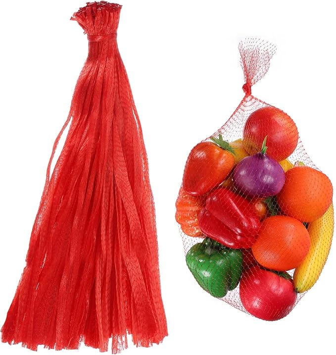 uxcell 100PCS Reusable Mesh Produce Bags, 19.7 Inches Egg Hatching Bags Washable Breathable Fruit Net Stretchable Mesh Netting Storage for Seafood Vegetable Onion Grocery Shopping, Red