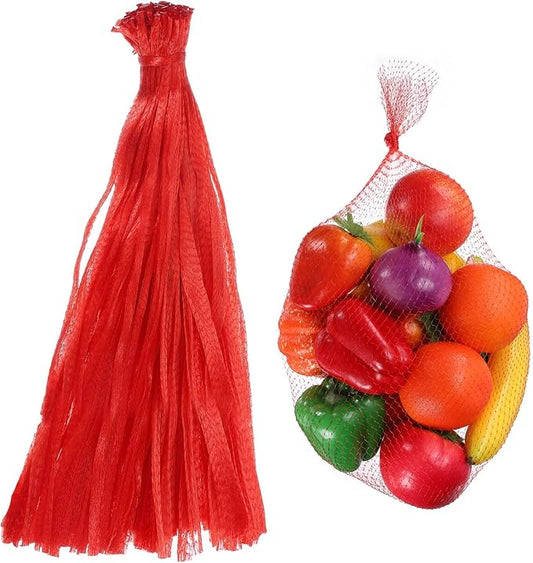 uxcell 100PCS Reusable Mesh Produce Bags, 19.7 Inches Egg Hatching Bags Washable Breathable Fruit Net Stretchable Mesh Netting Storage for Seafood Vegetable Onion Grocery Shopping, Red