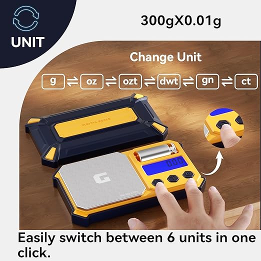 Digital Pocket Gram Scale 300g x 0.01g Accuracy, Small High Precision Portable Scale Digital Weight Grams and Oz for Jewelry,Diamond，Arrows, Powders and Medicine,with 50g Cal Weights