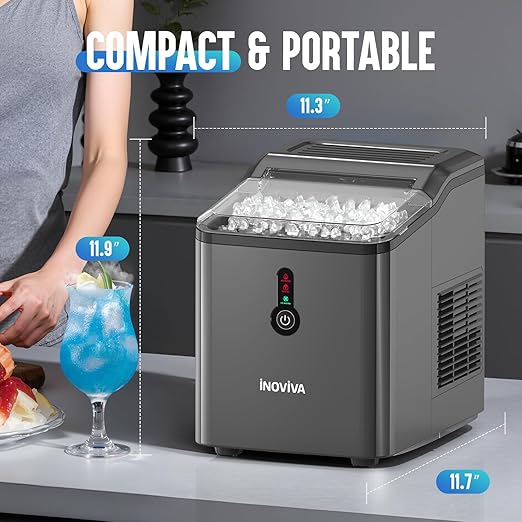 Nugget Ice Maker Countertop – 6 Mins Fast Ice Production, FLASHCHILL™, 26.5 LBS/Day, Self-Cleaning, Compact Portable Design, Ideal for Home, Office & Parties