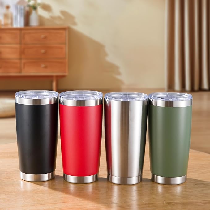 20 oz Tumbler Stainless Steel Tumblers with Lid Double Wall Vacuum Insulated Coffee Mug 20oz Powder Coated Cup for Hot and Cold Drinks, Stainless, 1 pack