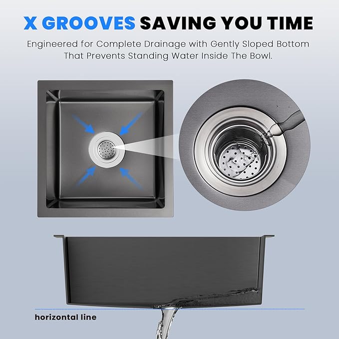 18 Inch Undermount Kitchen Sink, POPLFY 18×18 Inch Undermount 304 Stainless Steel Single Bowl Bar or Prep Sink, 18 Gauge 9 Inch Deep Small Sink, Black（18×18×9）