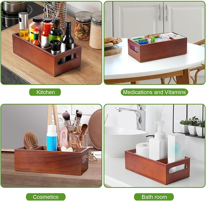 DRASTAR Seasoning Packet Organizer, Wood Kitchen Pantry Organizers and Storage Bin, Sauce Packet Organizer, Snack & Spice Organization for Cabinet, Brown