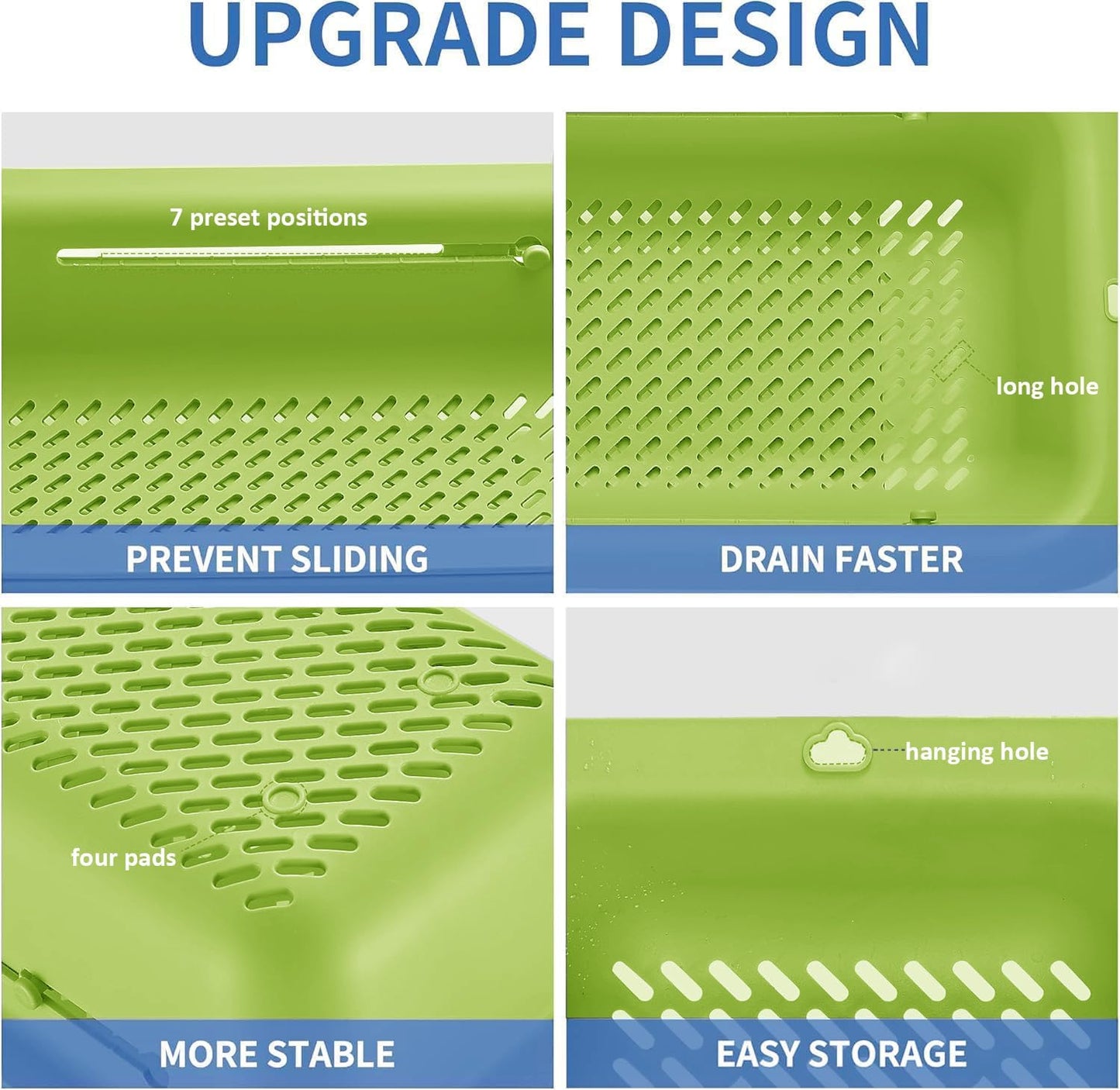 LASSHSWA Collapsible Colander and Strainer for Kitchen, Over the Sink Strainer Basket for Kitchen, Fruit Pasta Food Strainer Expandable Plastic Colander with A Sink Drain Strainer Stainless Steel