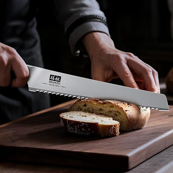 SHAN ZU Bread Knife 8 Inch, Japanese High Carbon 10Cr15Mov Stainless Steel Cake Knife, Razor Sharp Sourdough Slicing Knife, Multifunction Serrated knife for Homemade Bread