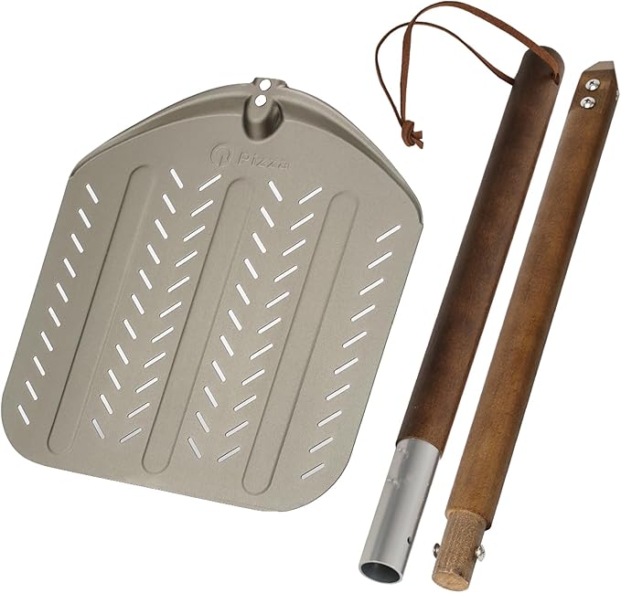 Q Pizza Perforated Aluminium 12x14in Round Pizza Peel, Gold, Aluminum, Non-Stick, Easy to Clean, Suitable for All Occasions