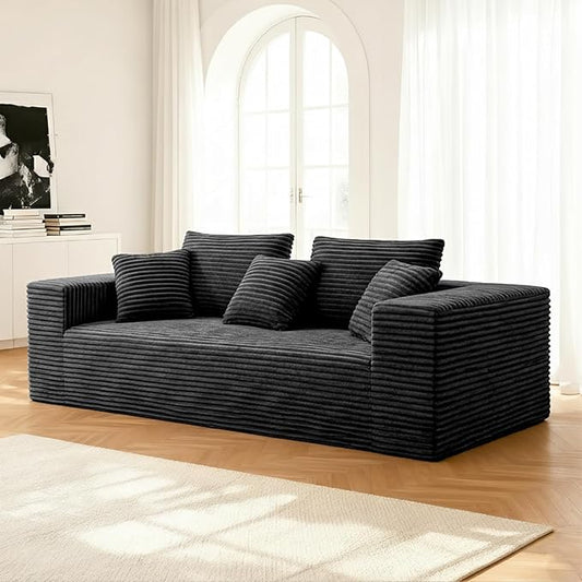 3-Seater Deep-Seat Corduroy Lounge Sleeper Sofa - No Assembly, Frameless Foam Cloud Couch for Living Room, Bedroom, Apartment, Dorm, Office