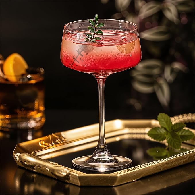 KAMMAK Coupe Glasses Set of 2, 8.9oz Crystal Cocktail Glasses, Classic Cocktail Glassware for Espresso Martini, Margarita, Manhattan, Modern Bar Drinkware for Party, Beach, Anniversary