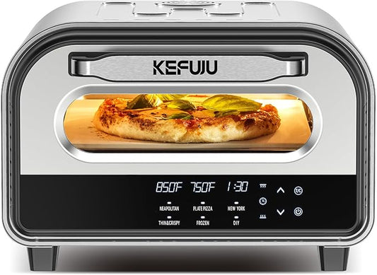 Pizza Oven Indoor, Makes 12 Inch Pizzas in 90s at 850°F, Countertop Electric Pizza Oven with Continuous Baking Without Reheating, Pizza Cooker with 6 Preset Modes, Pizza Stone & Peel Included