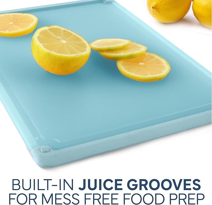 COOK WITH COLOR Extra Large Cutting Board Set, Jumbo-Sized Boards with Rubber Border for Enhanced Cooking Experience, 3-Piece, Blue