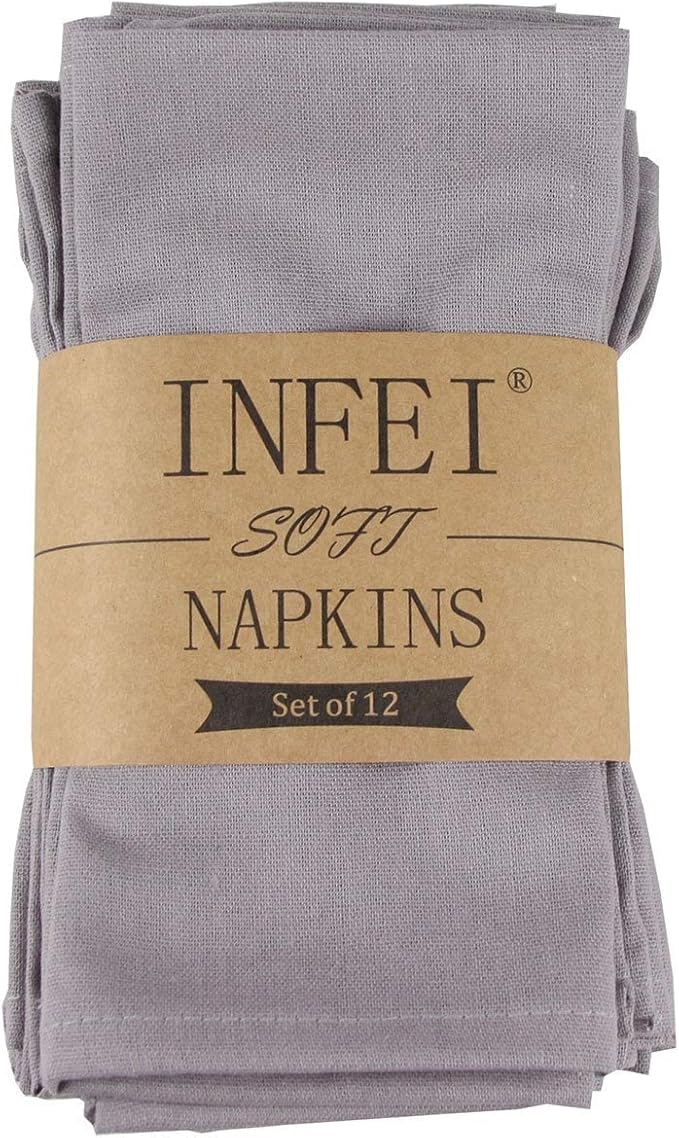 Solid Color Blended Thin Dinner Cloth Napkins - Set of 12 (40 x 40 cm) - for Events & Home Use (Silver)