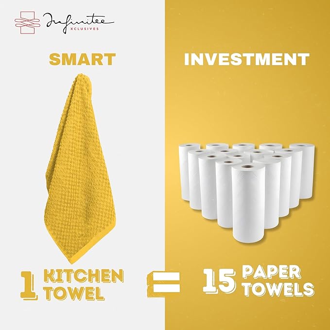 Infinitee Xclusives Premium Kitchen Towels - [Pack of 12] 100% Cotton Kitchen Hand Towels (15 x 25 Inches) - Dish Towels for Kitchen |Radiant Yellow|