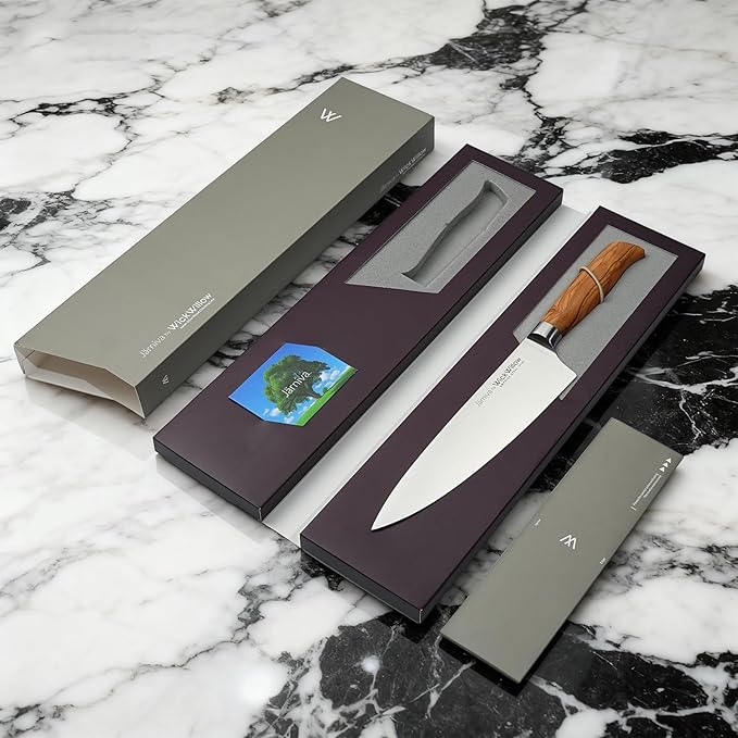 8 Inch Chef Knife – Razor Sharp Swedish Steel Kitchen Knife with Italian Olive Wood Handle – Premium Cutting Knife for Meat, Vegetables & Prep – Gift for Home Cooks & Chefs