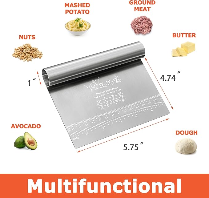 Bench Scraper Dough Pastry Cutter Stainless Steel Blade Kitchen Baking Tools for Butter, Cake, Onion, Vegetable