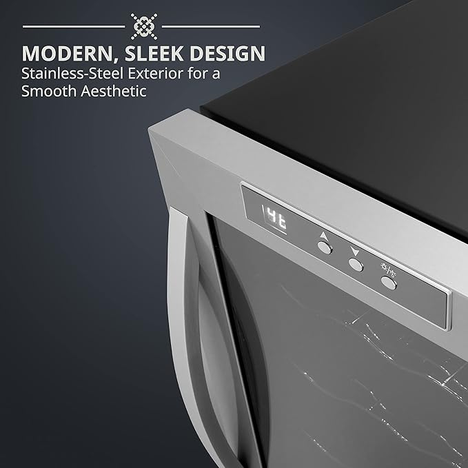 Schmécké 12 Bottle Thermoelectric Wine Cooler/Chiller - Stainless Steel - Counter Top Red & White Wine Cellar w/Digital Temperature, Freestanding Refrigerator Smoked Glass Door Quiet Operation Fridge