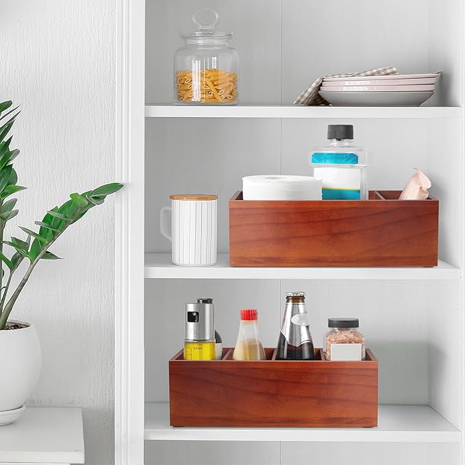 DRASTAR Seasoning Packet Organizer, Wood Kitchen Pantry Organizers and Storage Bin, Sauce Packet Organizer, Snack & Spice Organization for Cabinet, Brown