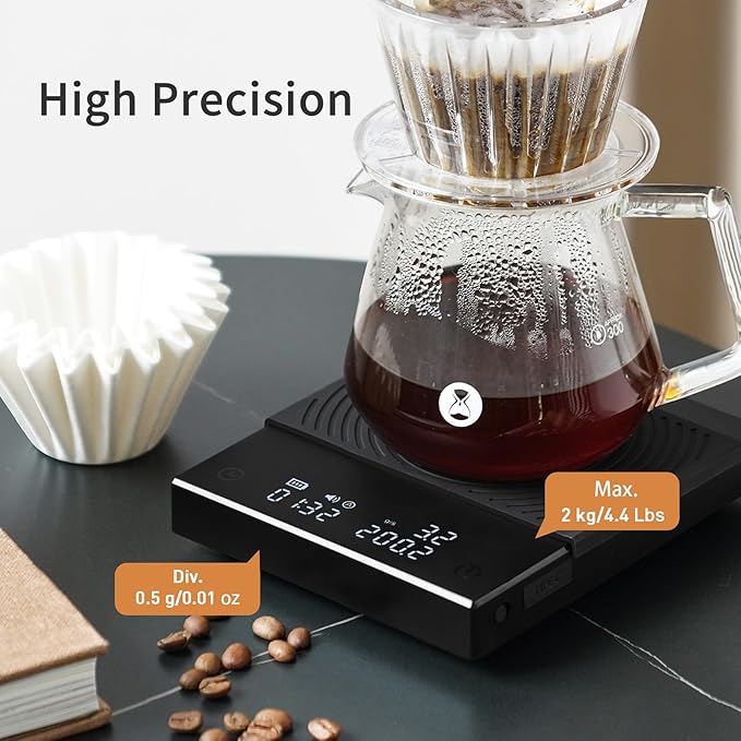 TIMEMORE Coffee Scale Basic 2.0 Electronic Espresso Scale with Water Flow Rate and Timer Function, Free Switching of Ounce/kg Units, Digital Scale for Kitchen/Baking/Cooking, Black