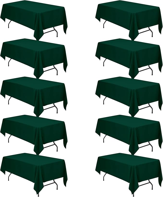 BRILLMAX 10 Pack Hunter Green Tablecloths for 6 Foot Rectangle Tables 60 x 102 Inch - 6ft Rectangular Bulk Linen Polyester Fabric Washable Cloth Cover for Wedding Reception Banquet Birthday Party