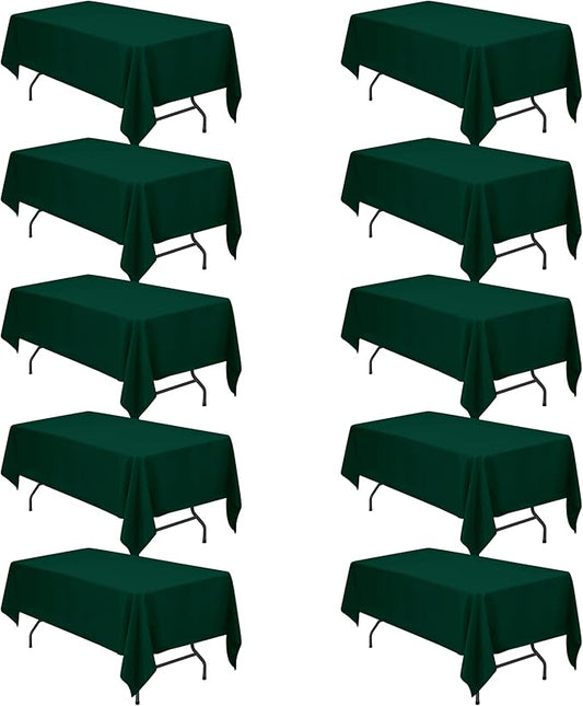 BRILLMAX 10 Pack Hunter Green Tablecloths for 6 Foot Rectangle Tables 60 x 102 Inch - 6ft Rectangular Bulk Linen Polyester Fabric Washable Cloth Cover for Wedding Reception Banquet Birthday Party