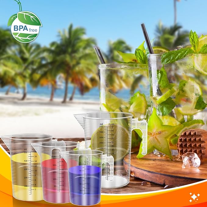 Xuhal 6 Pieces Plastic Measuring Pitcher Measurment Cup 6 Sizes Mixing Pitcher Gauge Bottle Measure Containers Jug with Handle and Spout for Water, Flour, Rice, Coffee, Wine, Milk, Sugar