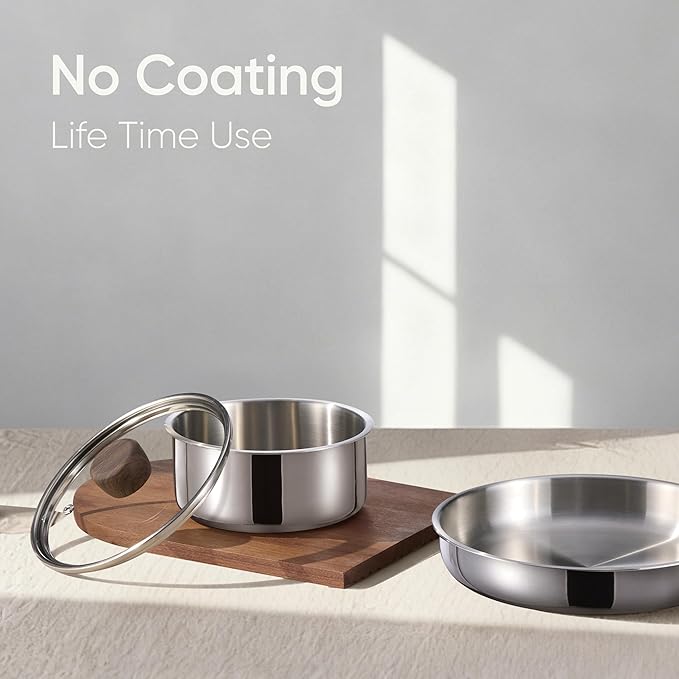 CAROTE 10pcs Stainless Steel Cookware Set with Detachable Handle, Pots and Pans Set, Induction Kitchen Cooking Sets, RV/Camping Cookware, Removable Handle, Oven Safe, Woodgrain