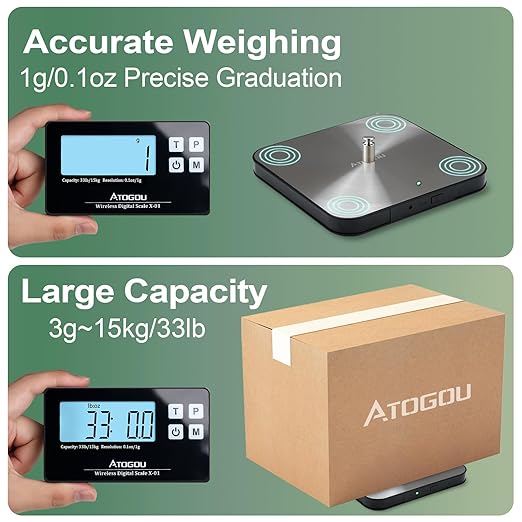 Aotgou Food Scale, 33lb Wireless Kitchen Scale with Remote Display, 1g/0.1oz Precise Graduation, Food-Grade 304 Stainless Steel, Digital Scale for Cooking, Baking, Postage, Shipping Black&Grey