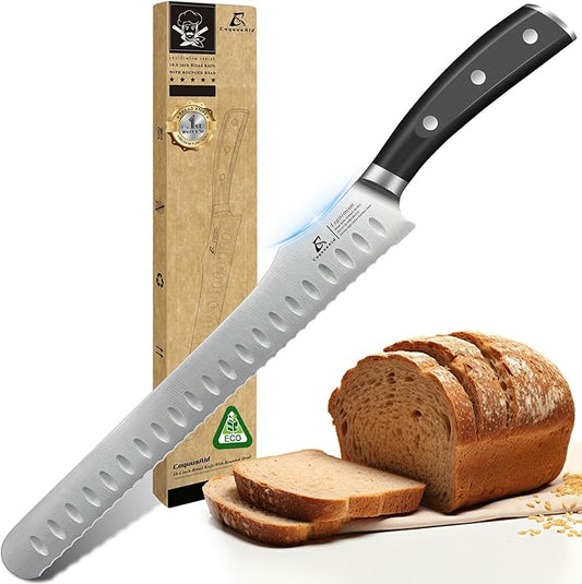 Bread Knife for Homemade Bread, 10.6 Inch Multifunction Serrated Knife, Razor Sharp Slicer, Forged High Carbon German Steel, Full Tang Ergonomic Handle Design for Sourdough Turkey Fruit