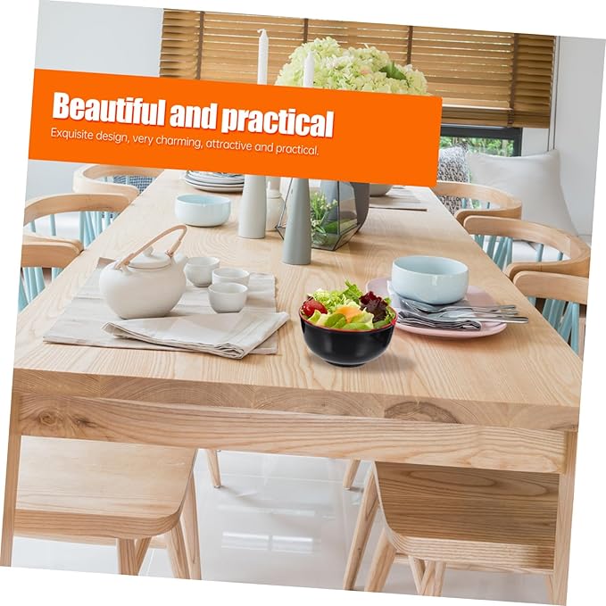 Practical Melamine Ramen Bowls with Dual-color Spoons Black and Red Sturdy Asian Soup Bowls for Rice Noodles Salad Easy to Clean for Family Meals and