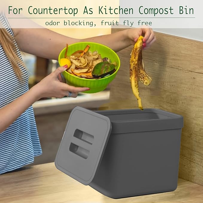 Kitchen Trash Can with Lid, LALASTAR Wall-Mounted Under Sink Small Garbage Can for Kitchen, Bathroom, Compost Bin Countertop, Cabinet Trash Can Hanging, 1.8 Gallon, (Black, 7L)